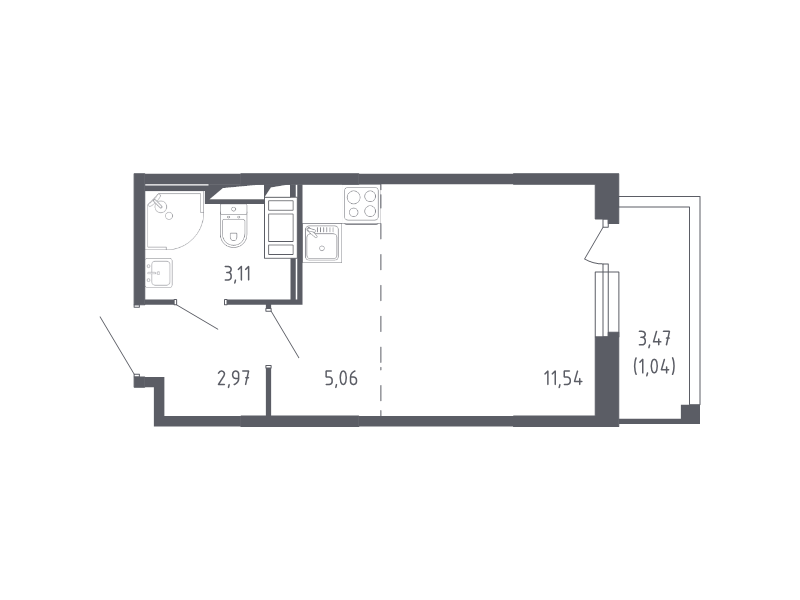 Квартира-студия, 23.72 м² в ЖК "Сандэй" - планировка, фото №1