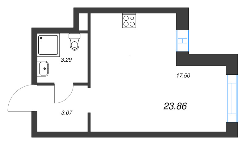 Квартира-студия, 23.86 м² - планировка, фото №1