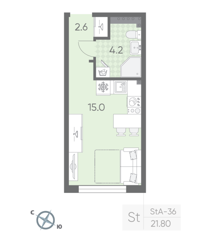 Квартира-студия, 21.8 м² в ЖК "Пулково Лейк" - планировка, фото №1