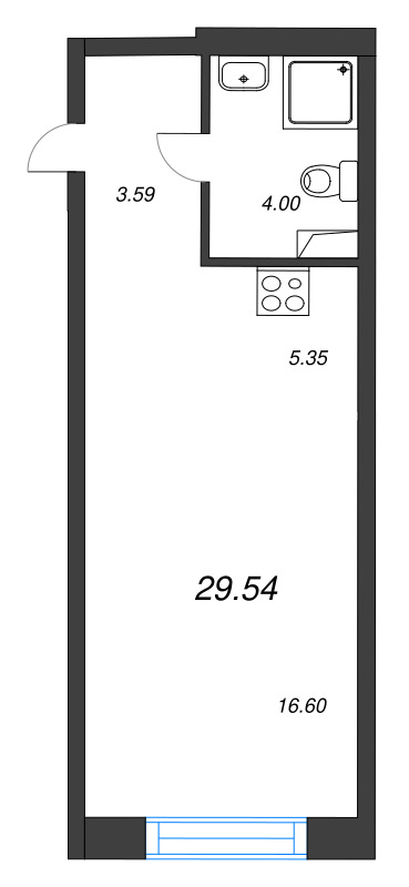 Квартира-студия, 29.54 м² в ЖК "Остров Первых" - планировка, фото №1