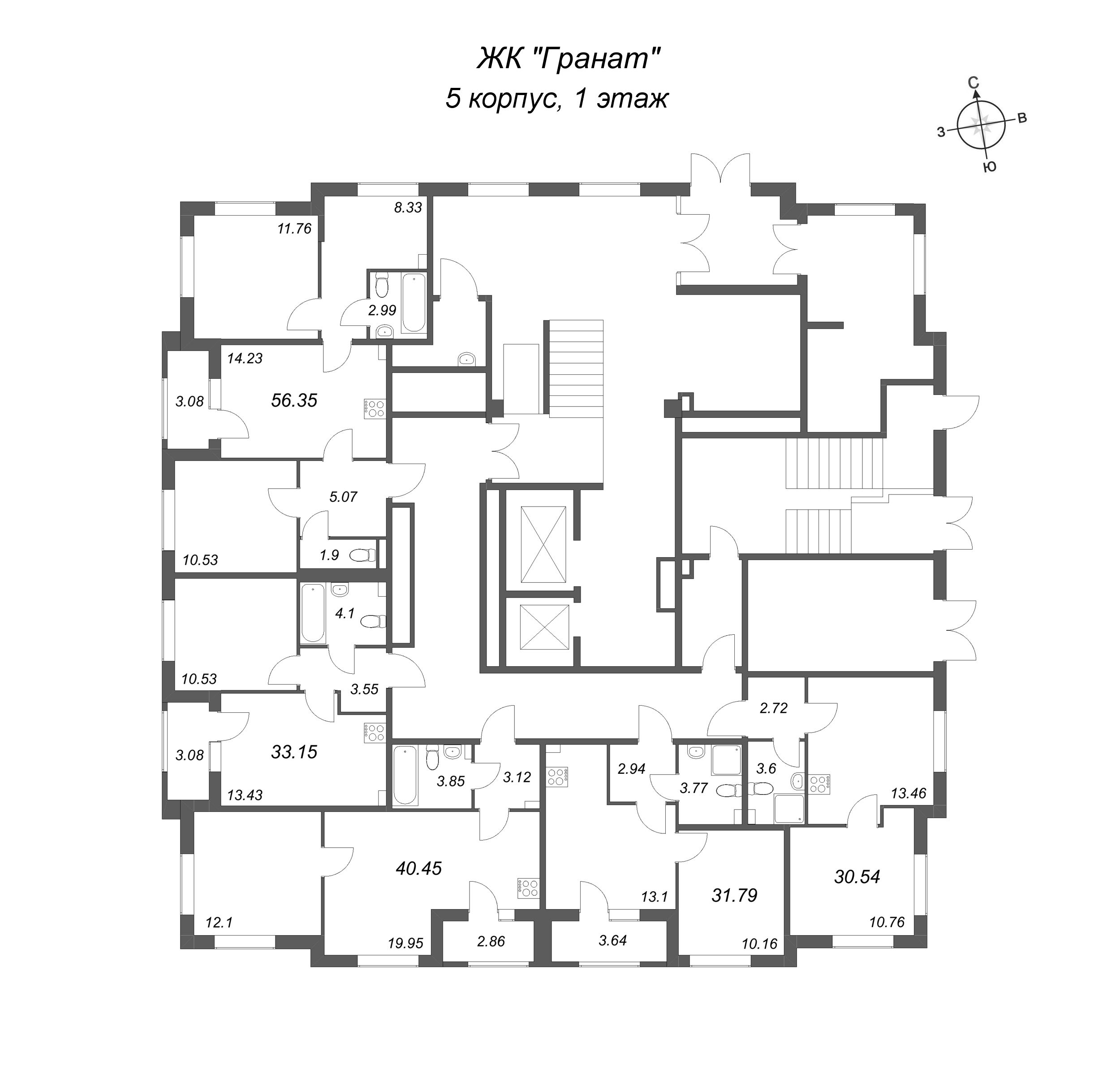1-комнатная квартира, 30.54 м² в ЖК "Гранат" - планировка этажа