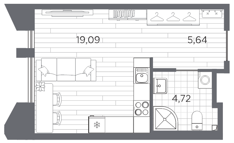 Квартира-студия, 29.45 м² в ЖК "Галерная гавань" - планировка, фото №1