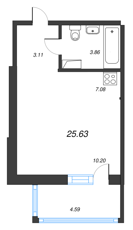 Квартира-студия, 28.84 м² - планировка, фото №1