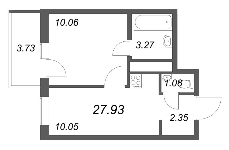 1-комнатная квартира, 27.93 м² в ЖК "Аэросити Лайф" - планировка, фото №1
