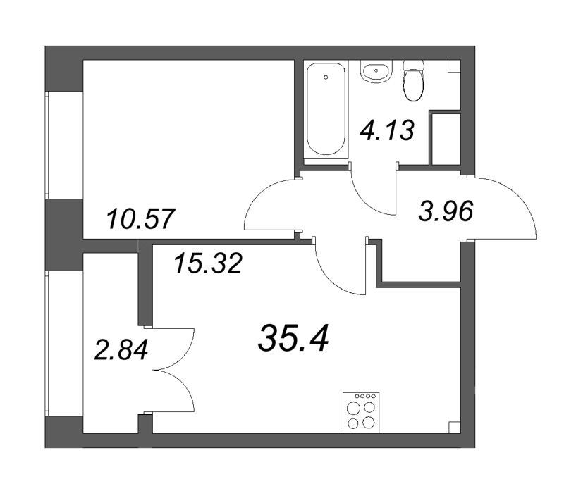 2-комнатная (Евро) квартира, 35.4 м² в ЖК "NewПитер 2.0" - планировка, фото №1