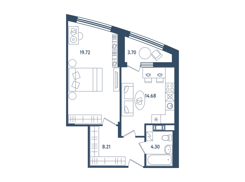 1-комнатная квартира, 48.76 м² в ЖК "Мир внутри" - планировка, фото №1