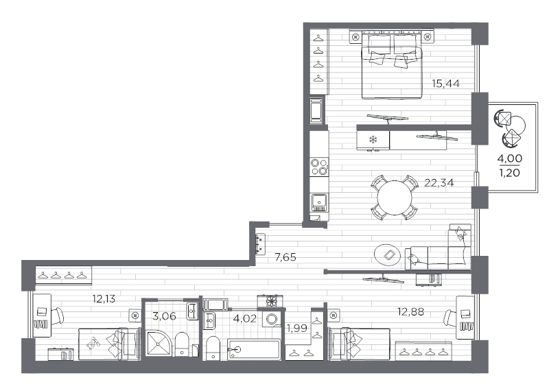 4-комнатная (Евро) квартира, 80.71 м² в ЖК "Сезоны" - планировка, фото №1