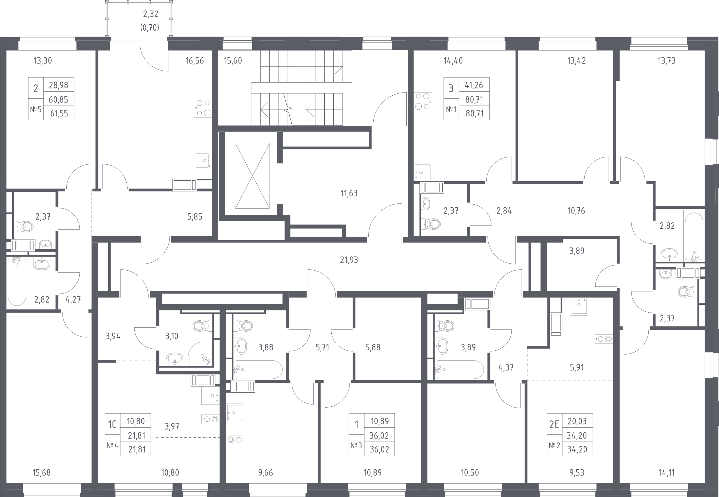2-комнатная (Евро) квартира, 34.2 м² в ЖК "Живи! В Рыбацком" - планировка этажа
