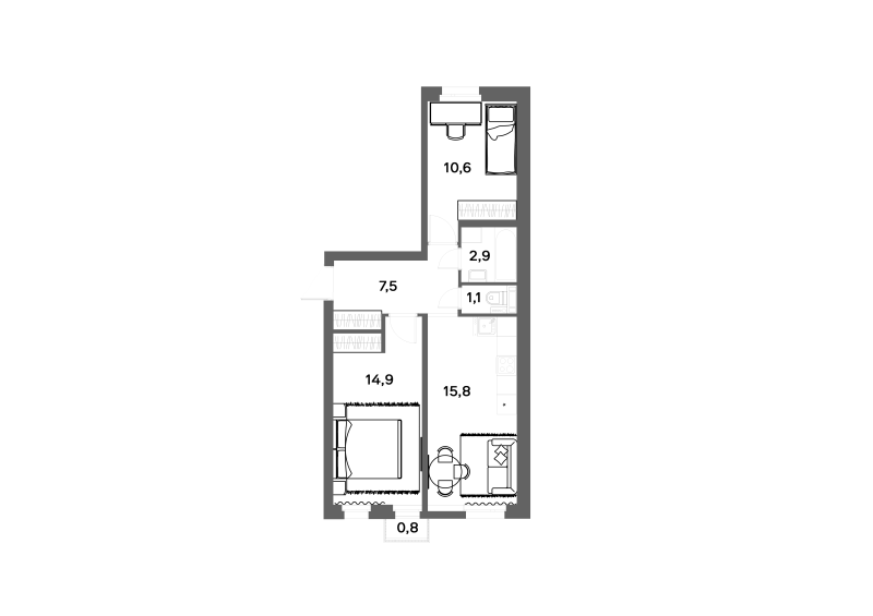 3-комнатная (Евро) квартира, 53 м² в ЖК "ЭКО Квартал NEGA" - планировка, фото №1