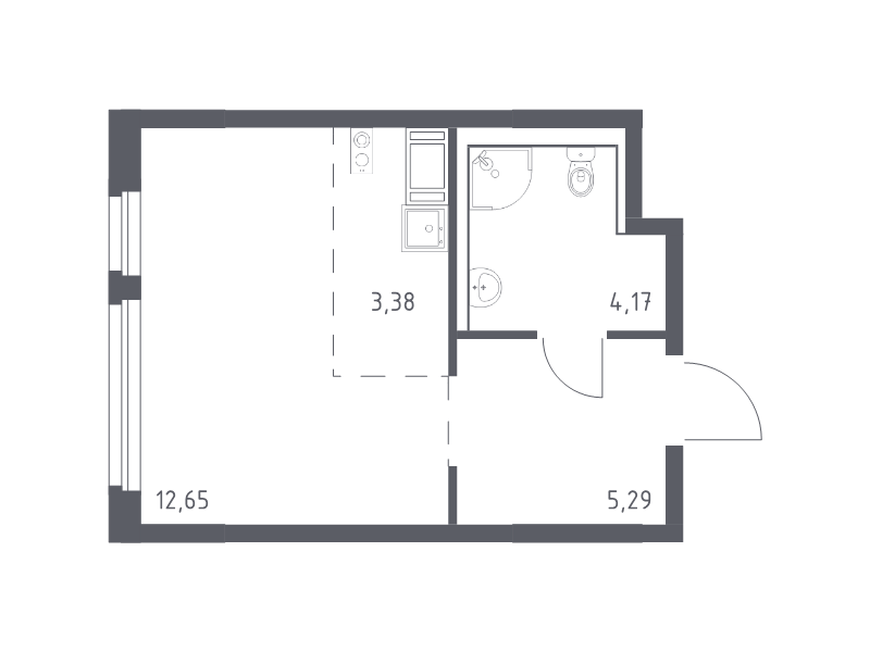 Квартира-студия, 25.49 м² в ЖК "Новое Колпино" - планировка, фото №1