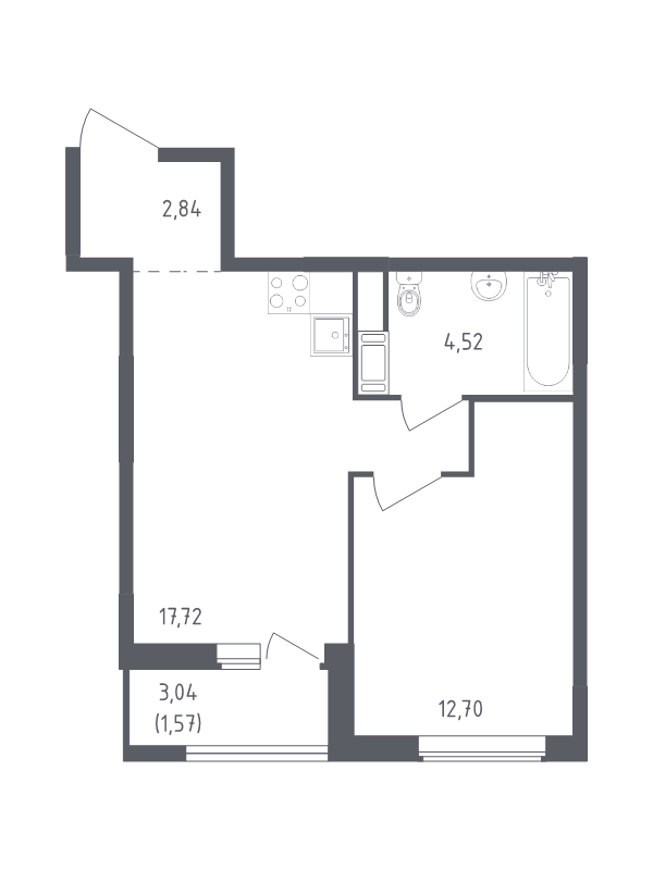 2-комнатная (Евро) квартира, 39.35 м² в ЖК "Южная Нева" - планировка, фото №1