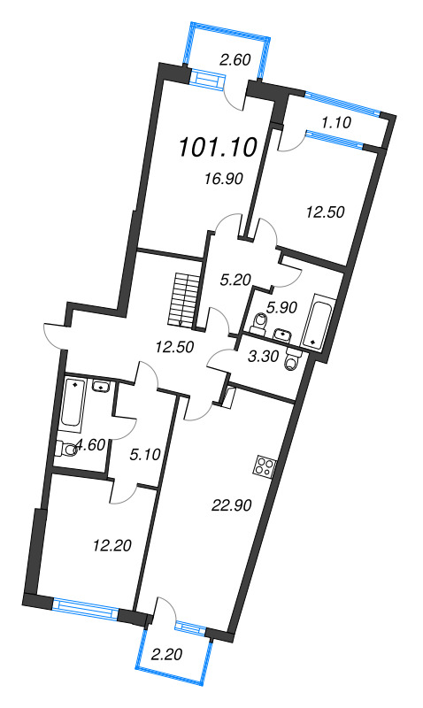 4-комнатная (Евро) квартира, 101.1 м² в ЖК "Цвет Зеленогорска" - планировка, фото №2