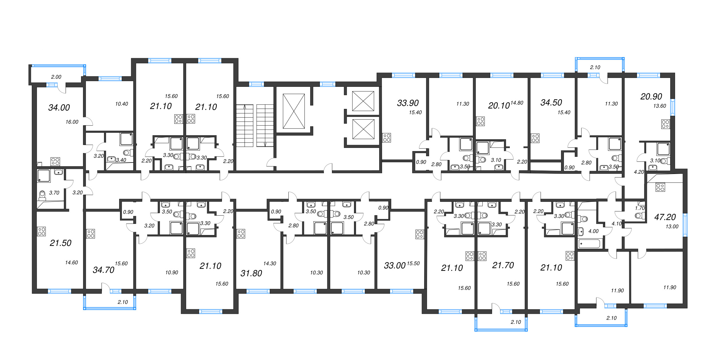 Квартира-студия, 21.1 м² в ЖК "Дыбенко Парк" - планировка этажа