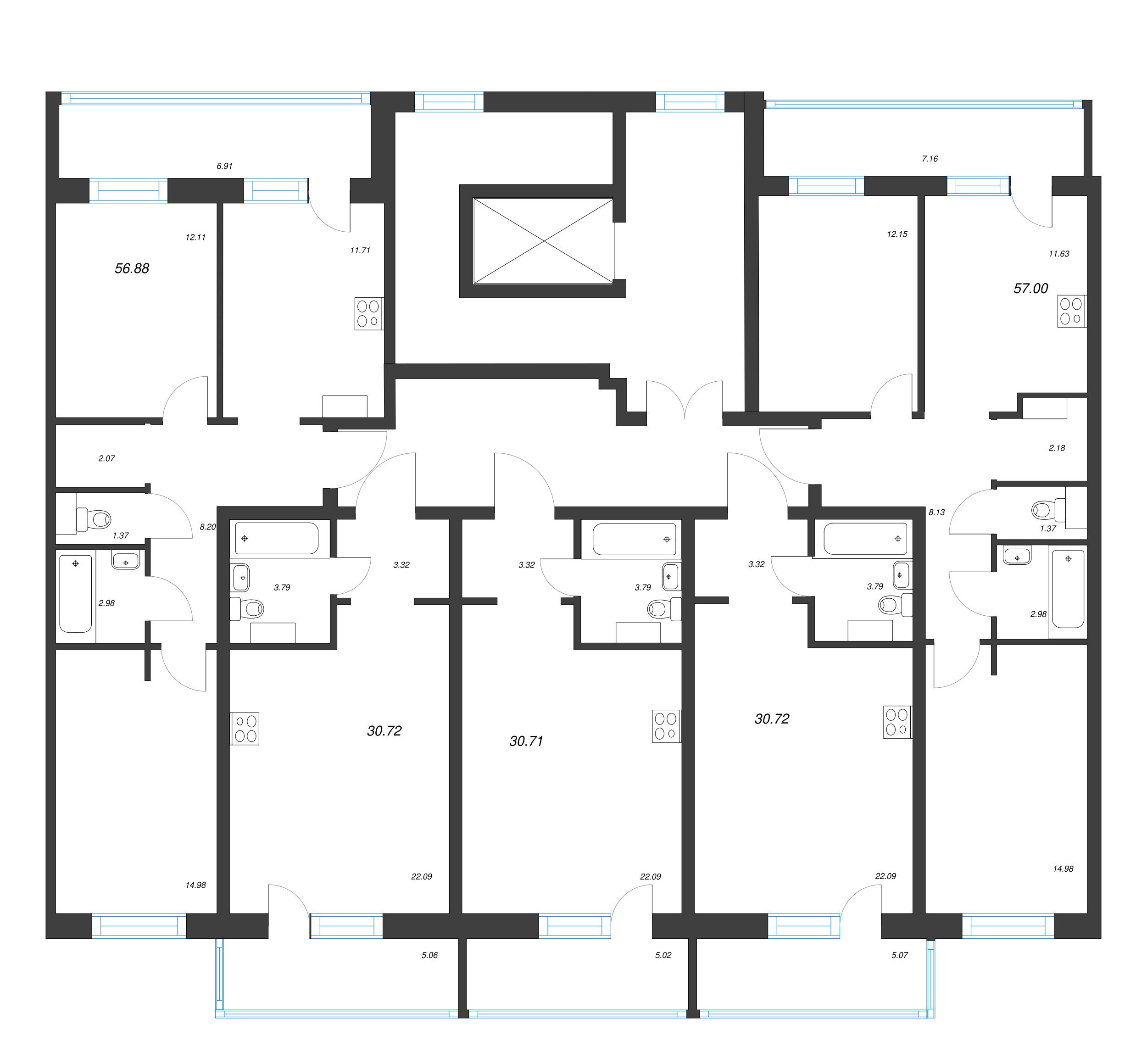 Квартира-студия, 30.71 м² - планировка этажа