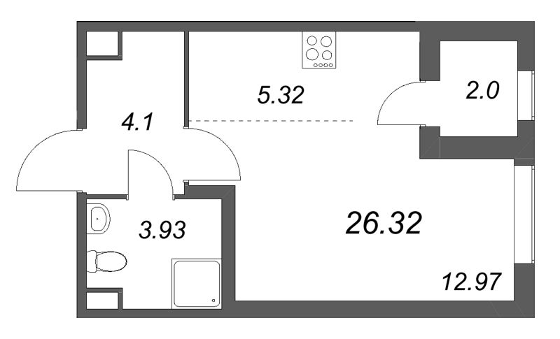 Квартира-студия, 26.32 м² в ЖК "Дубровский" - планировка, фото №1