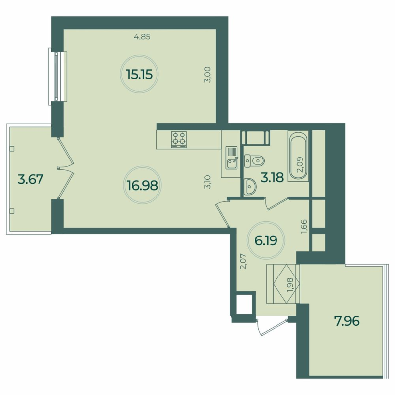 Квартира-студия, 44.99 м² в ЖК "Дуалист" - планировка, фото №1