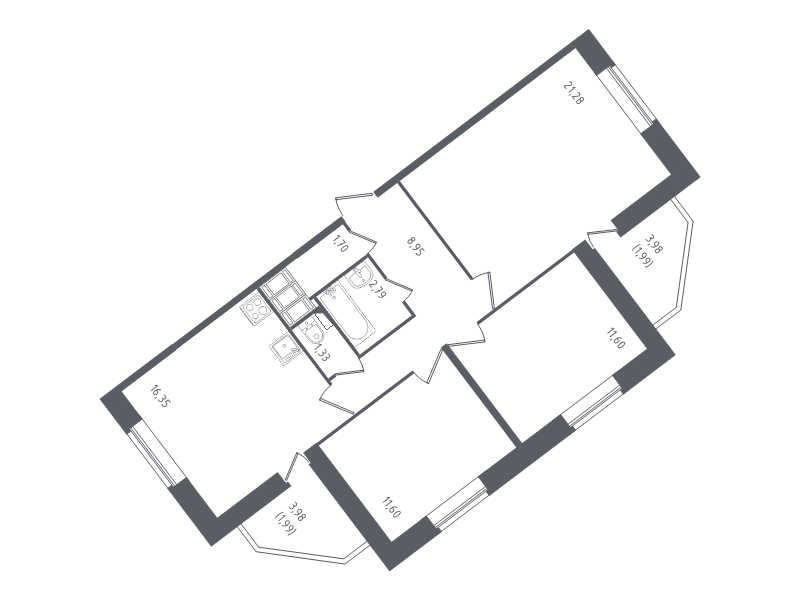 4-комнатная (Евро) квартира, 79.58 м² - планировка, фото №1