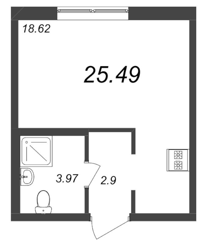 Квартира-студия, 25.1 м² - планировка, фото №1