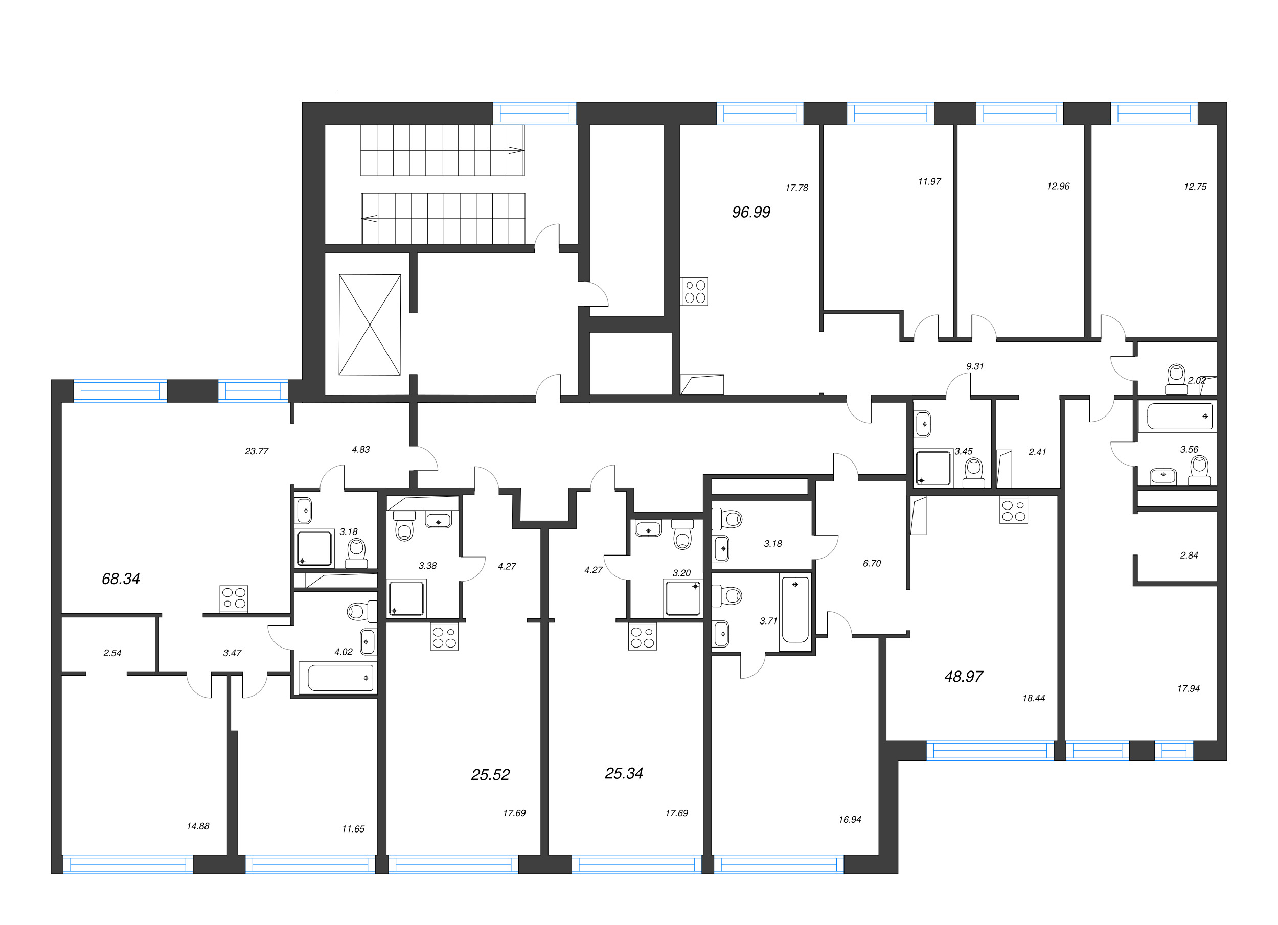 3-комнатная (Евро) квартира, 68.45 м² в ЖК "Avant" - планировка этажа
