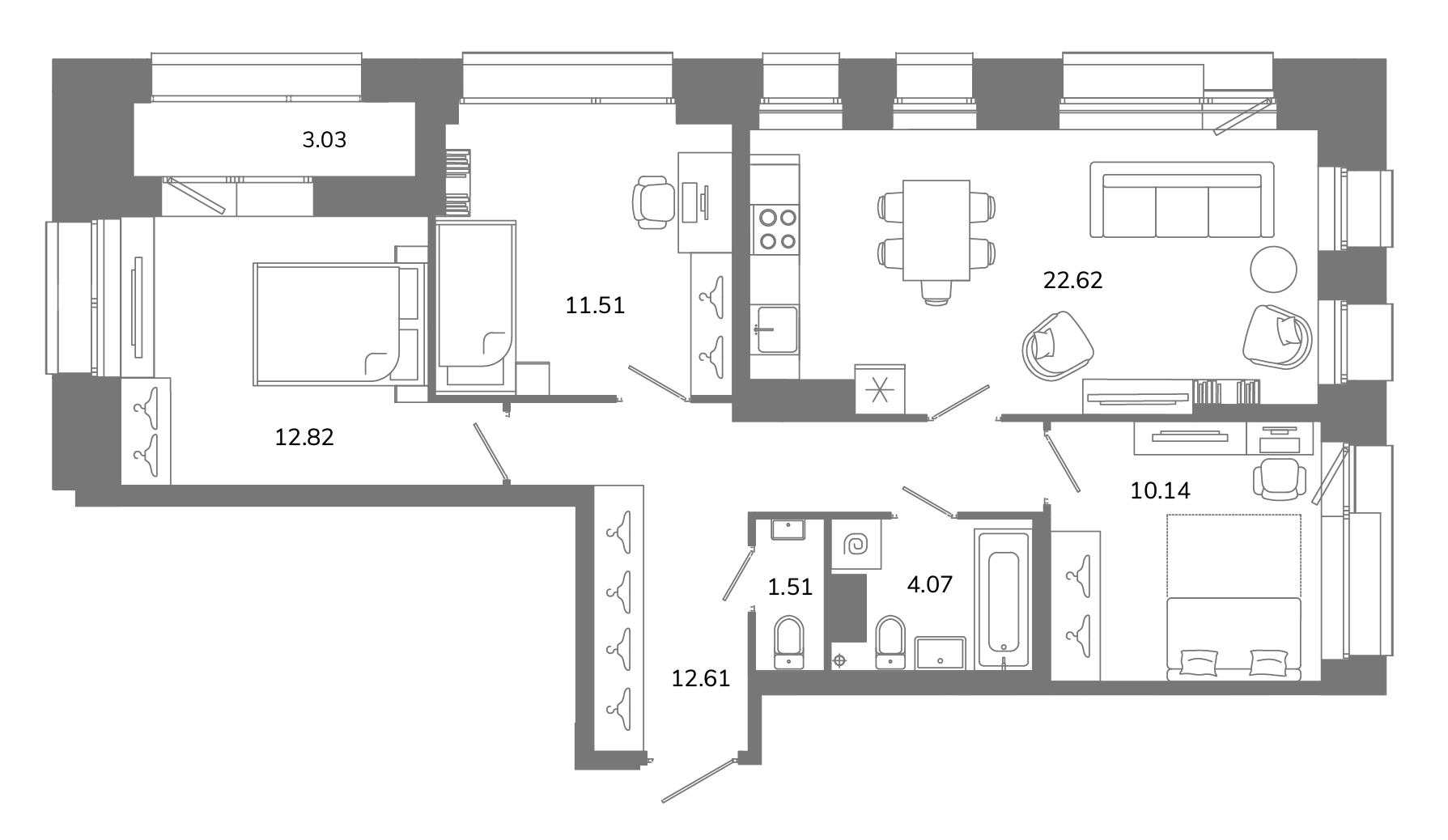 4-комнатная (Евро) квартира, 76.8 м² в ЖК "Твой космос" - планировка, фото №1