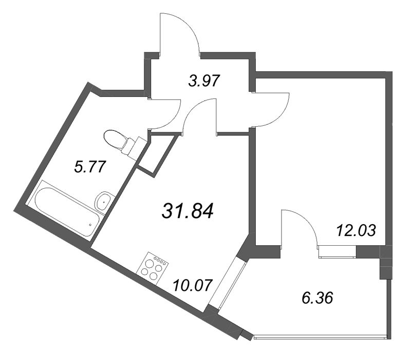 1-комнатная квартира, 31.84 м² в ЖК "Любоград" - планировка, фото №1