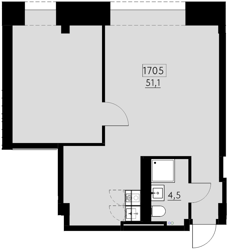 2-комнатная (Евро) квартира, 51.1 м² в ЖК "Авеню на Карповке" - планировка, фото №1