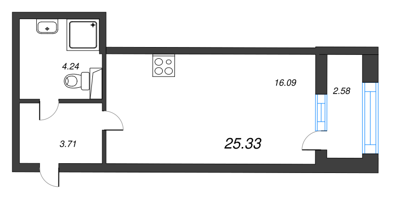 Квартира-студия, 25.33 м² в ЖК "БелАрт" - планировка, фото №1