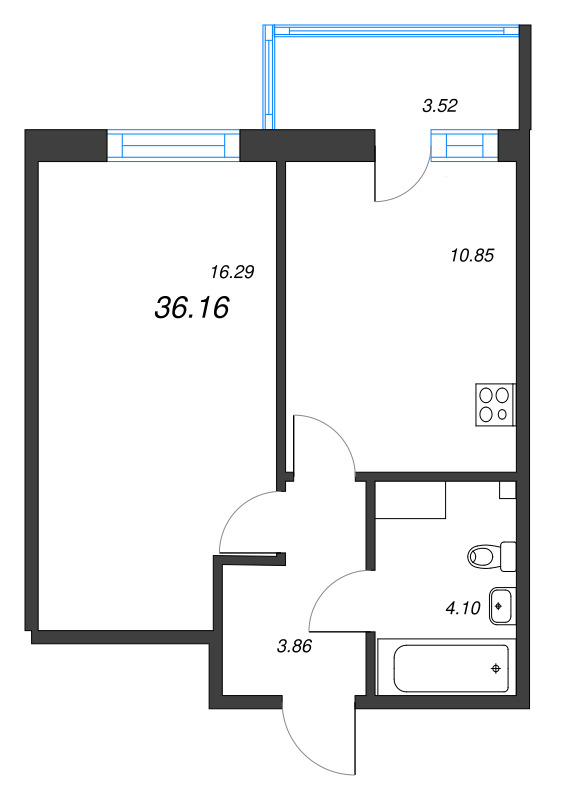 1-комнатная квартира, 36.16 м² в ЖК "Аквилон Янино" - планировка, фото №1