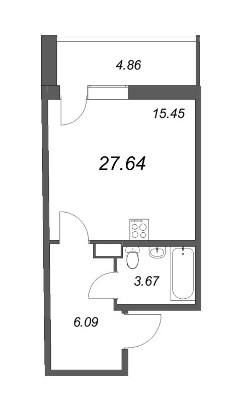 Квартира-студия, 27.64 м² - планировка, фото №1