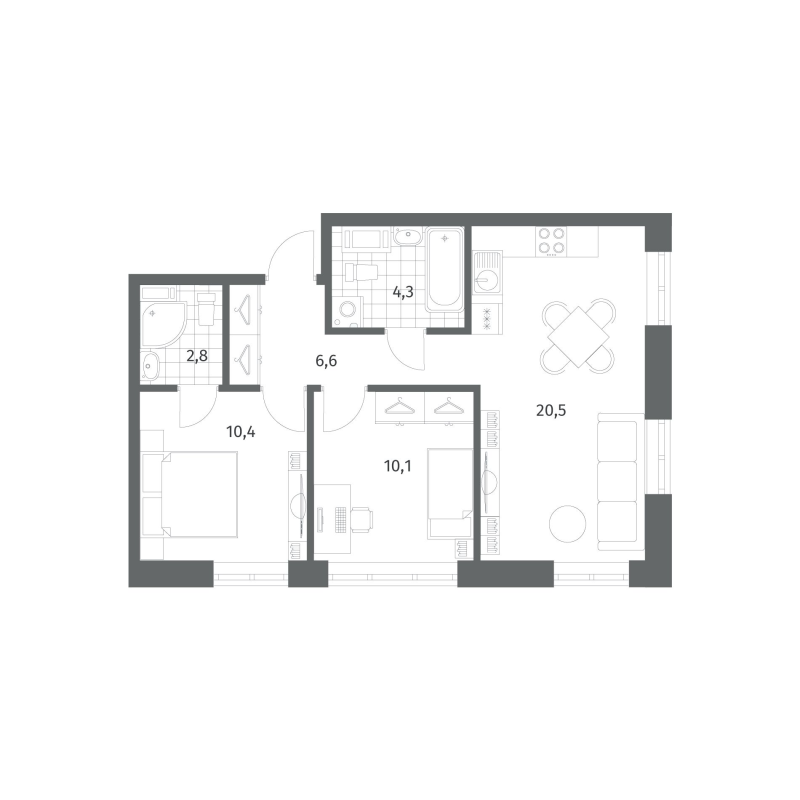 2-комнатная квартира, 54.66 м² в ЖК "NewПитер 2.0" - планировка, фото №1