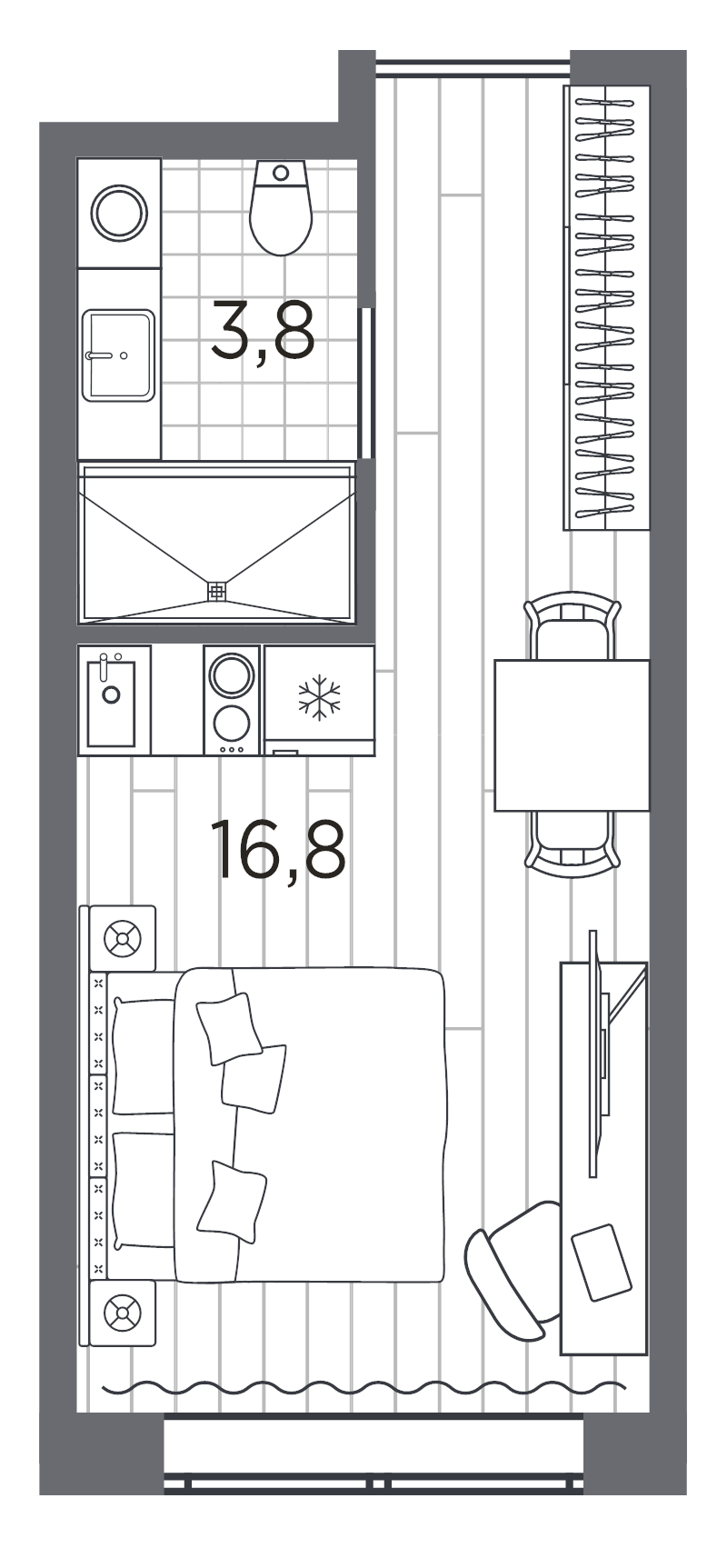 Квартира-студия, 20.6 м² - планировка, фото №1