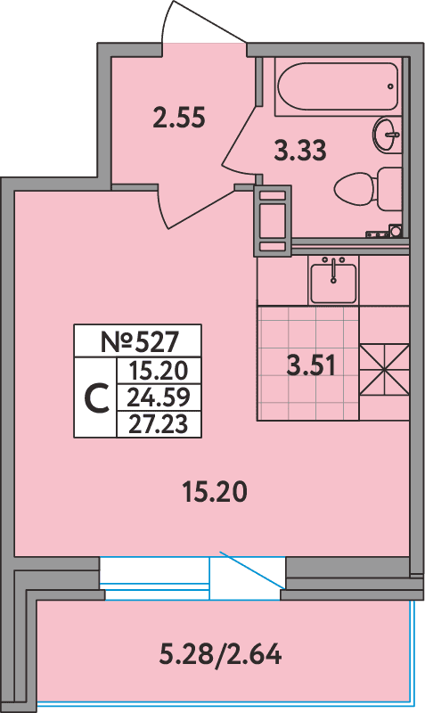 Квартира-студия, 27.2 м² - планировка, фото №1