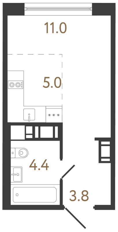 Квартира-студия, 24.2 м² в ЖК "Передвижники 2" - планировка, фото №1