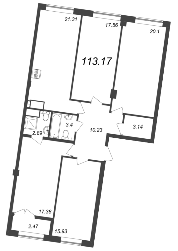 5-комнатная (Евро) квартира, 113.17 м² - планировка, фото №1
