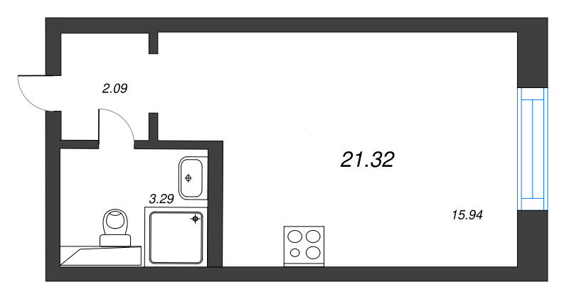 Квартира-студия, 21.32 м² в ЖК "Цивилизация на неве" - планировка, фото №1