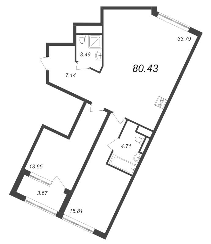 3-комнатная (Евро) квартира, 80.43 м² в ЖК "GloraX Premium Василеостровский" - планировка, фото №1
