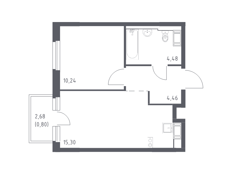 2-комнатная (Евро) квартира, 35.28 м² - планировка, фото №1