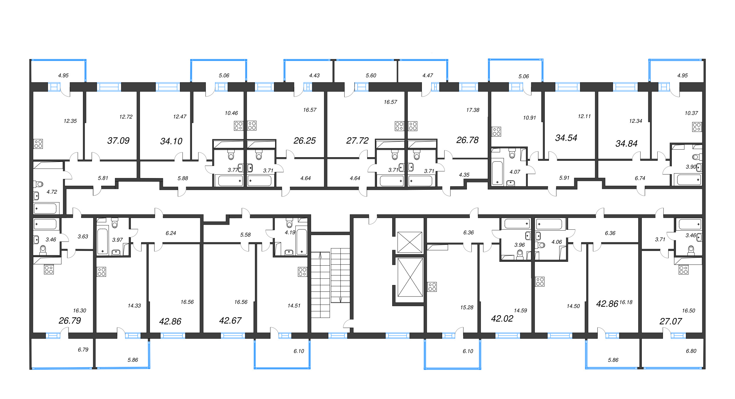 2-комнатная (Евро) квартира, 42.02 м² - планировка этажа