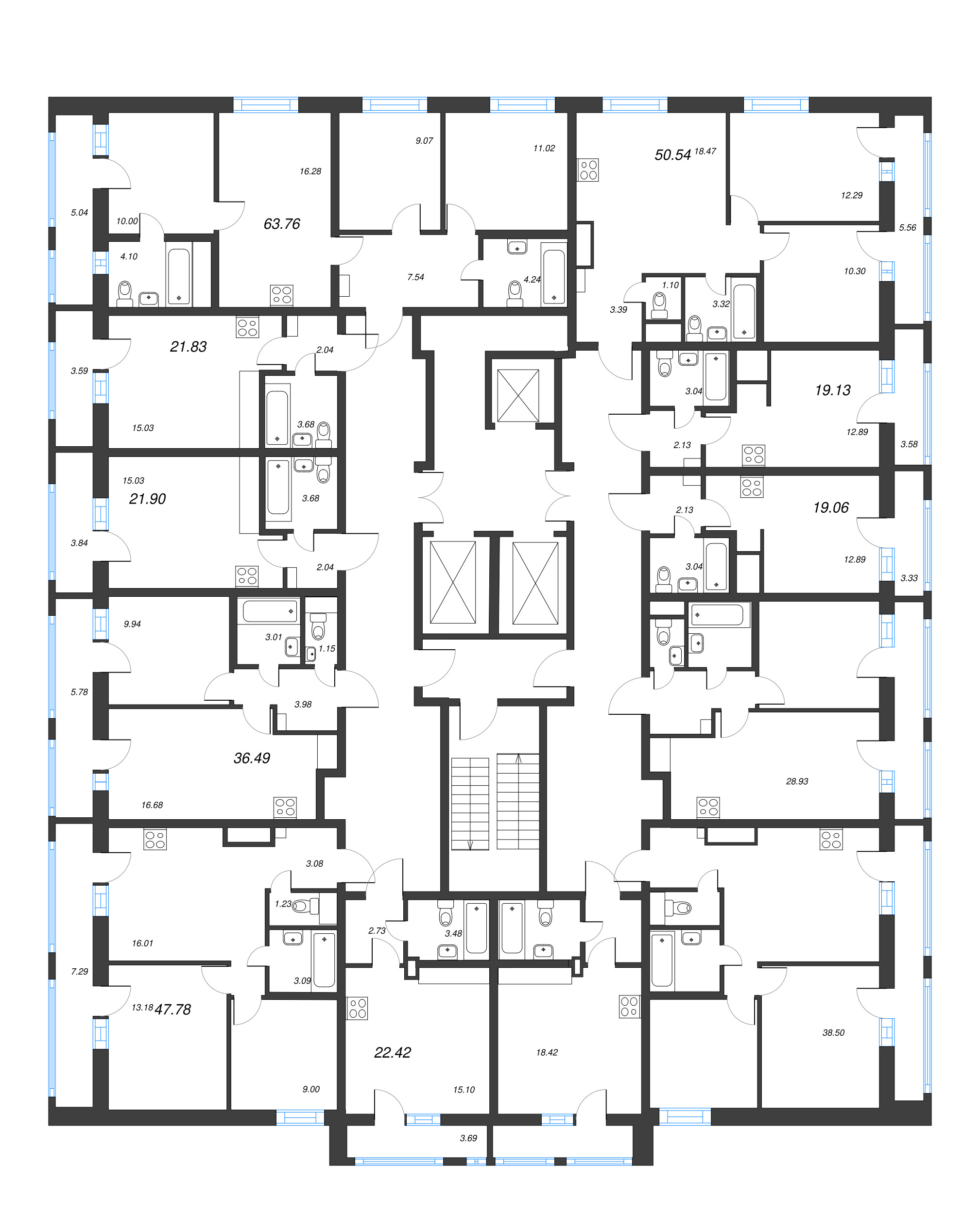 Квартира-студия, 21.9 м² в ЖК "Старлайт" - планировка этажа