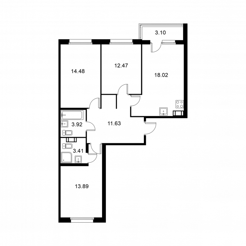 4-комнатная (Евро) квартира, 79.37 м² в ЖК "Квартал Заречье" - планировка, фото №1