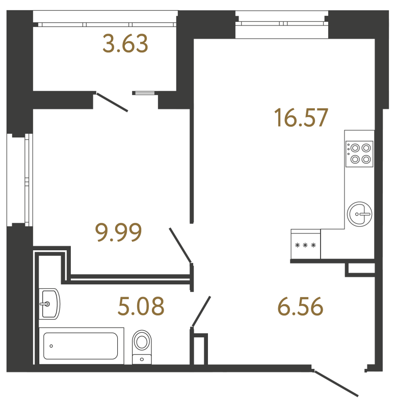 2-комнатная (Евро) квартира, 38.2 м² в ЖК "Ultra City 3.0" - планировка, фото №1