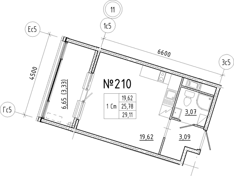 Квартира-студия, 29.11 м² в ЖК "N8" - планировка, фото №1