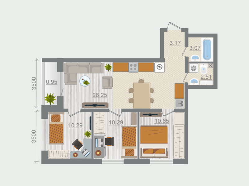 4-комнатная (Евро) квартира, 69.18 м² в ЖК "Эко Квартал Гармония" - планировка, фото №1