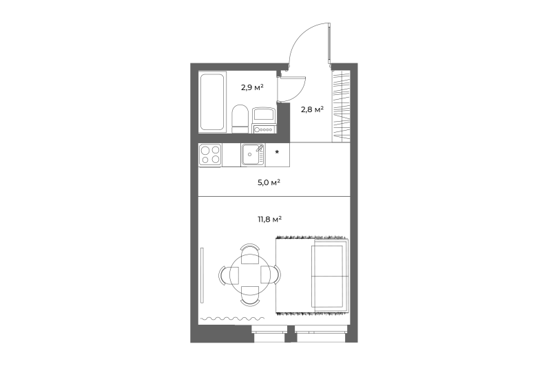 Квартира-студия, 22.5 м² в ЖК "ЭКО Квартал NEGA" - планировка, фото №1