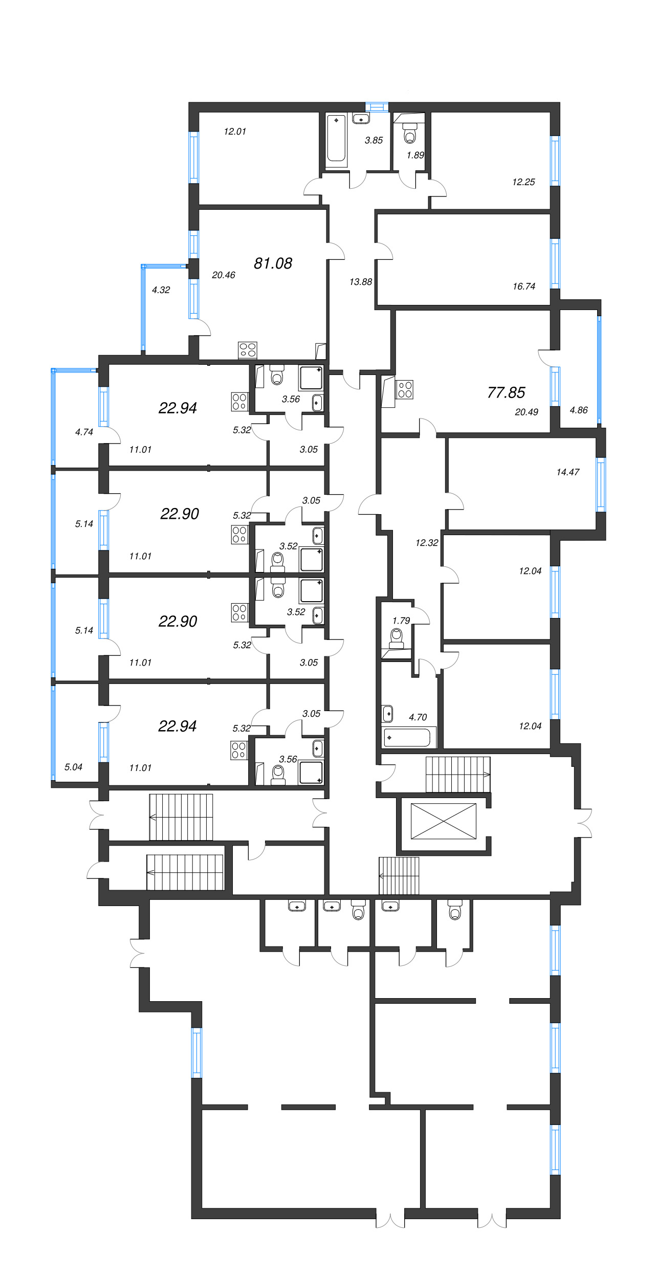 4-комнатная (Евро) квартира, 77.85 м² в ЖК "ЮгТаун" - планировка этажа