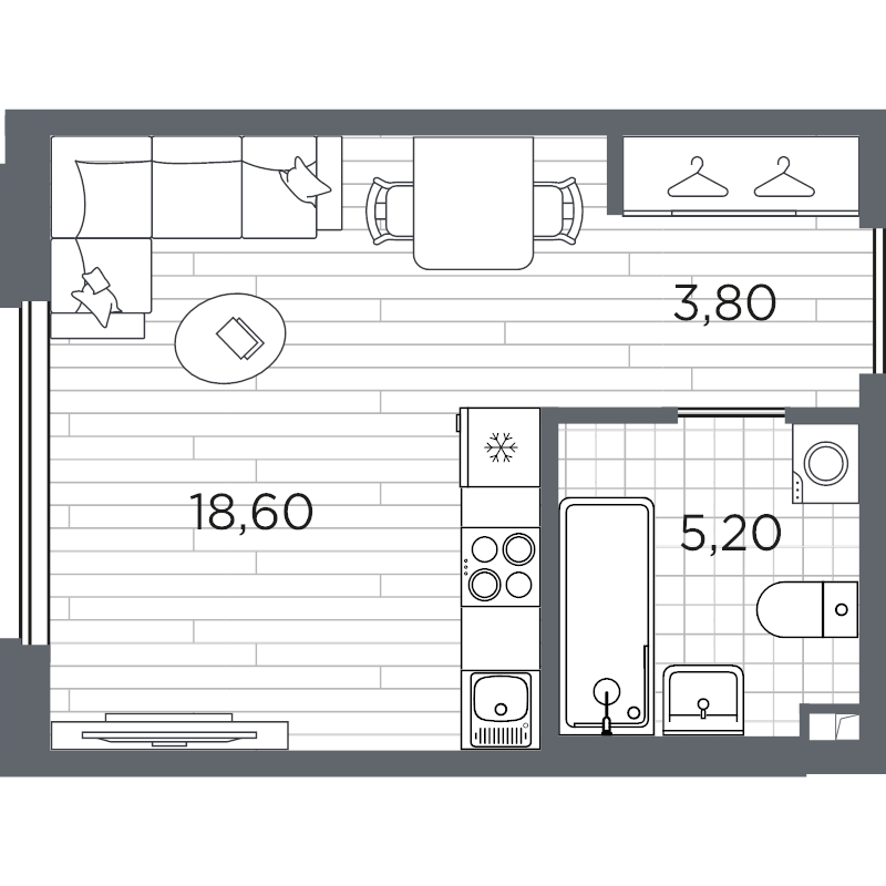 Квартира-студия, 27.6 м² в ЖК "PLUS Пулковский" - планировка, фото №1