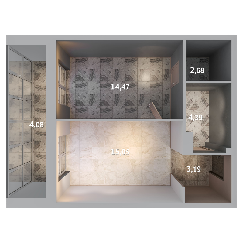 2-комнатная (Евро) квартира, 43.86 м² в ЖК "Лисино" - планировка, фото №1