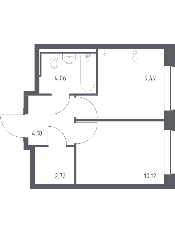1-комнатная квартира, 30.57 м² - планировка, фото №1
