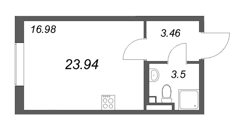 Квартира-студия, 23.94 м² в ЖК "Новая история" - планировка, фото №1