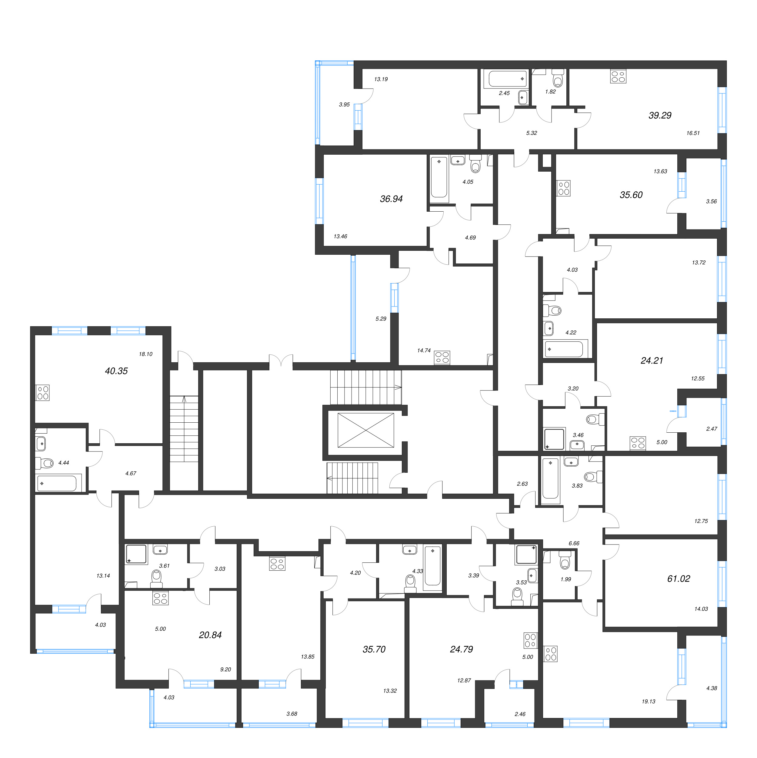 Квартира-студия, 24.79 м² в ЖК "Любоград" - планировка этажа